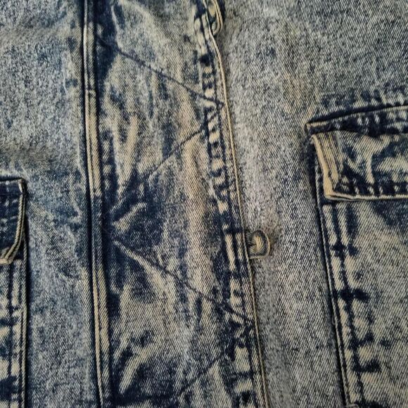 Vintage 90s Heavy Duty Fleece-Lined Acid-Washed Denim Jacket - Picture 7 of 7